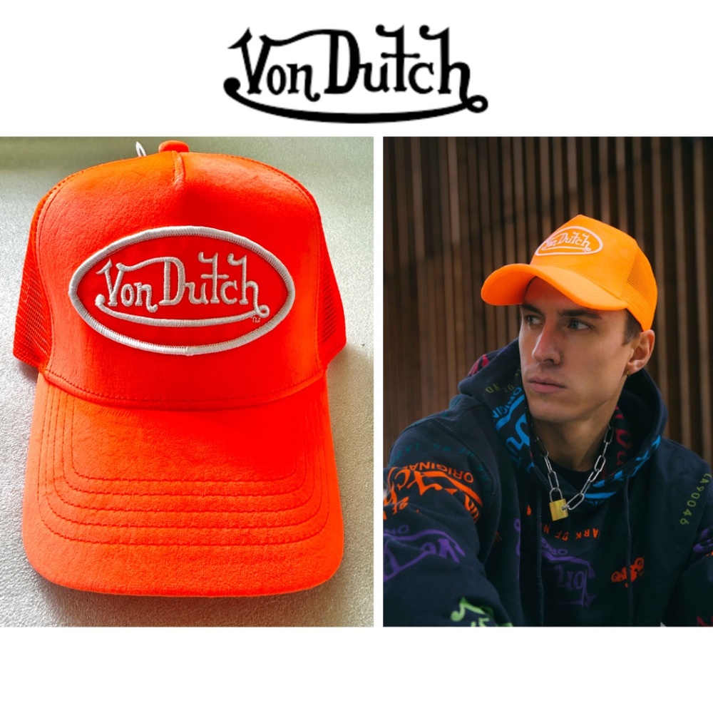 Von Dutch Neon Orange Velvet Trucker Hat